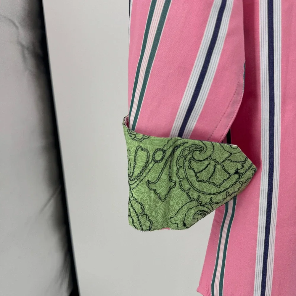 New Robert Graham Shirt Flip Cuff Mens S Pink Striped Paisley Long Sleeve Luxury